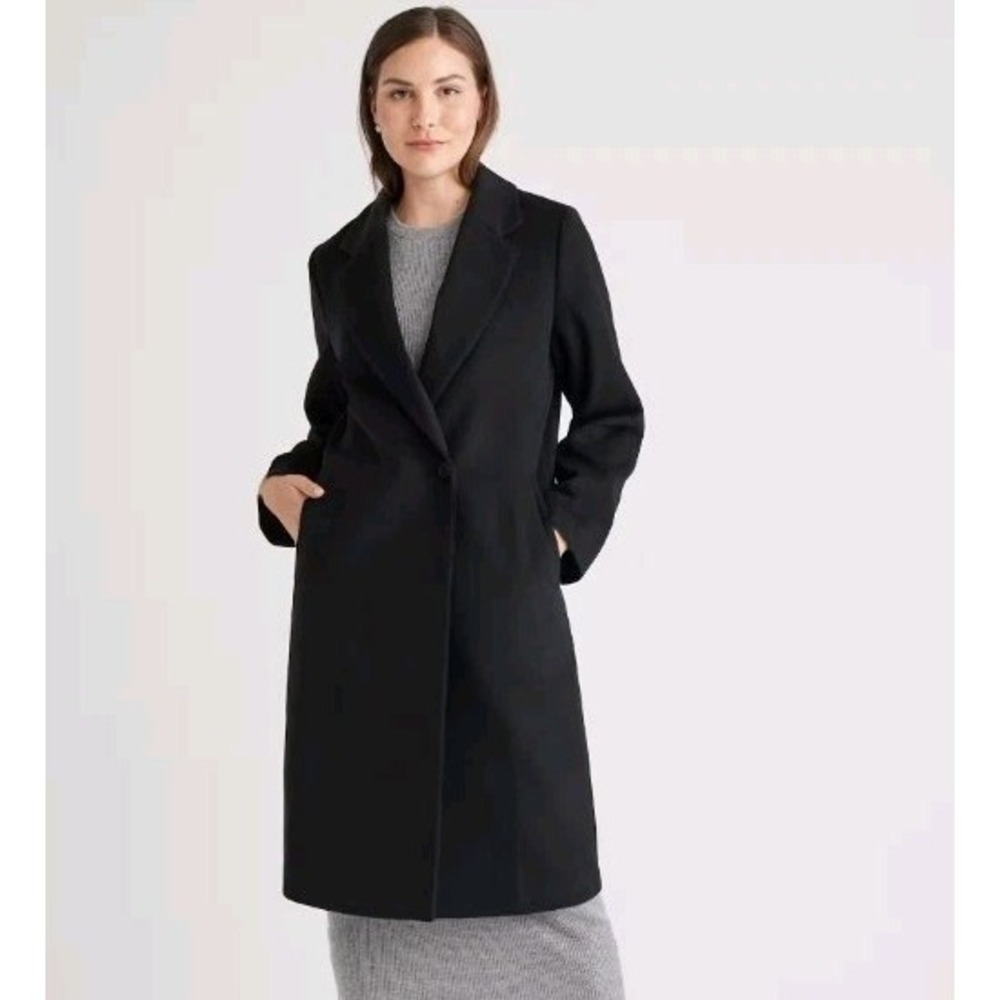 Quince‎ Women Italian Wool Classic Single-Breasted Coat Black Outerwear L